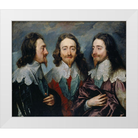 Charles I in Three Positions White Modern Wood Framed Art Print by van Dyck, Anthony