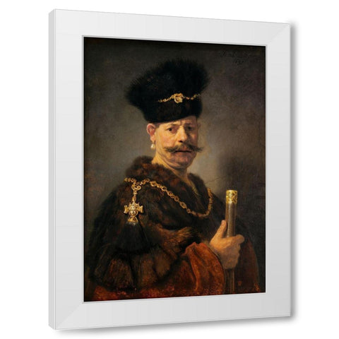 A Polish Nobleman White Modern Wood Framed Art Print by Rembrandt
