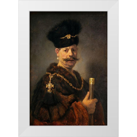 A Polish Nobleman White Modern Wood Framed Art Print by Rembrandt