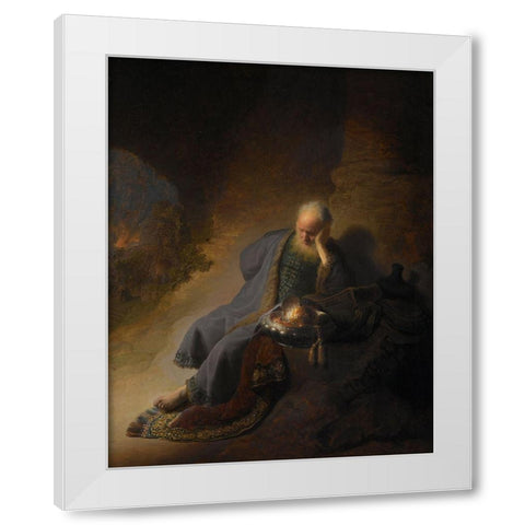 Jeremiah Lamenting the Destruction of Jerusalem White Modern Wood Framed Art Print by Rembrandt