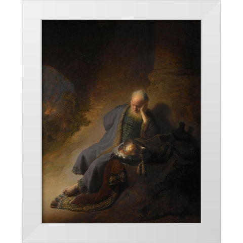 Jeremiah Lamenting the Destruction of Jerusalem White Modern Wood Framed Art Print by Rembrandt