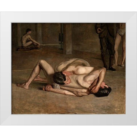 Wrestlers White Modern Wood Framed Art Print by Eakins, Thomas