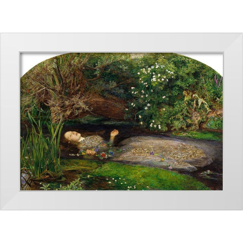 Ophelia White Modern Wood Framed Art Print by Millais, John Everett