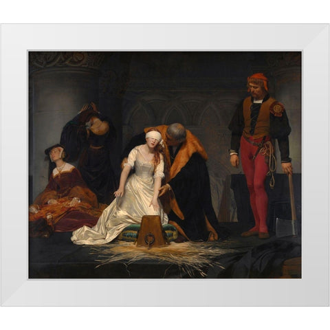 The Execution of Lady Jane Grey White Modern Wood Framed Art Print by Delaroche, Paul