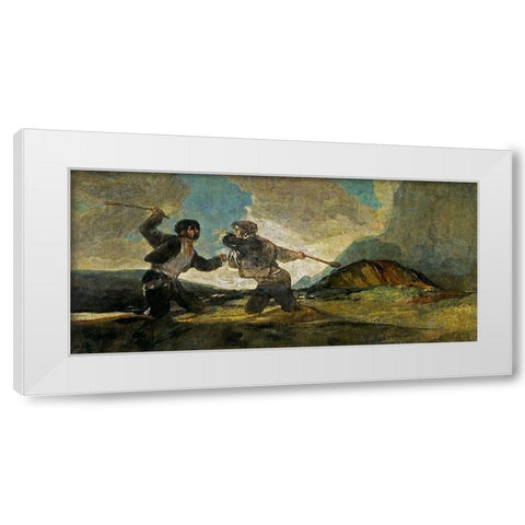 Fight with Cudgels White Modern Wood Framed Art Print by Goya, Francisco