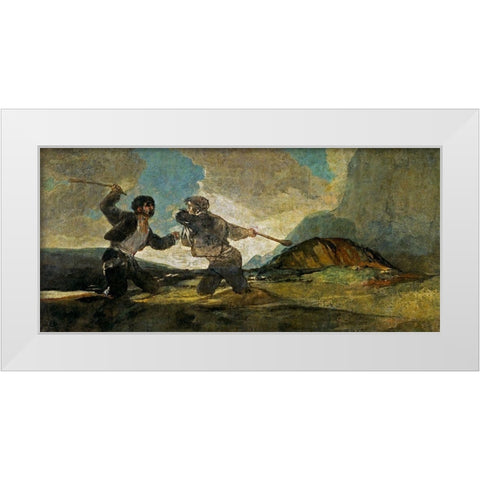 Fight with Cudgels White Modern Wood Framed Art Print by Goya, Francisco