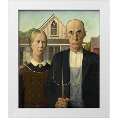 American Gothic White Modern Wood Framed Art Print by Wood, Grant