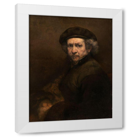 Self-Portrait with Beret and Turned-Up Collar White Modern Wood Framed Art Print by Rembrandt