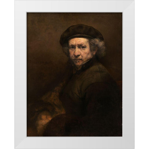 Self-Portrait with Beret and Turned-Up Collar White Modern Wood Framed Art Print by Rembrandt