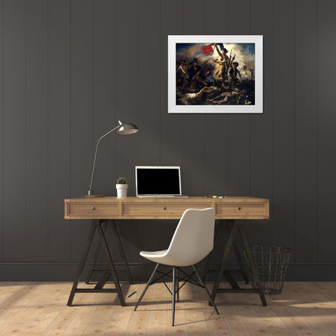 Liberty Leading the People White Modern Wood Framed Art Print by Delacroix, Eugene