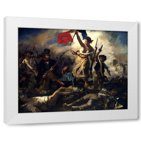 Liberty Leading the People White Modern Wood Framed Art Print by Delacroix, Eugene