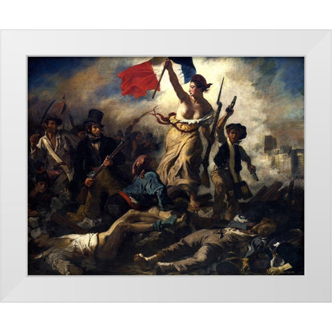 Liberty Leading the People White Modern Wood Framed Art Print by Delacroix, Eugene