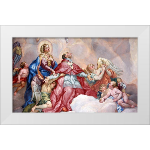 Intercession of Charles Borromeo supported by the Virgin Mary White Modern Wood Framed Art Print by Rottmayr, Johann Michael