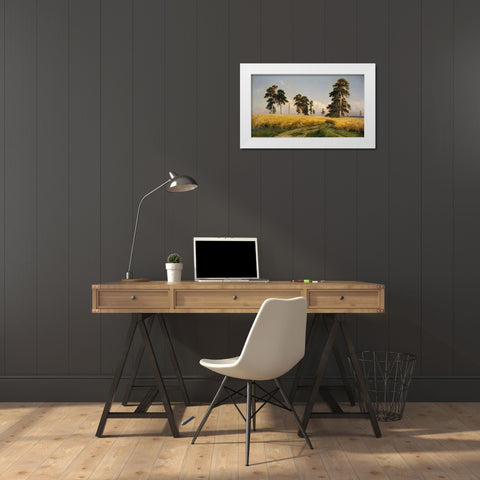 Rye Fields White Modern Wood Framed Art Print by Shishkin, Ivan