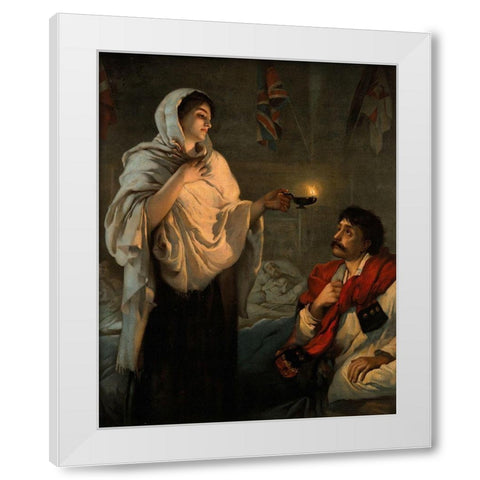 The Lady with the Lamp, Florence Nightingale White Modern Wood Framed Art Print by Rae, Henrietta