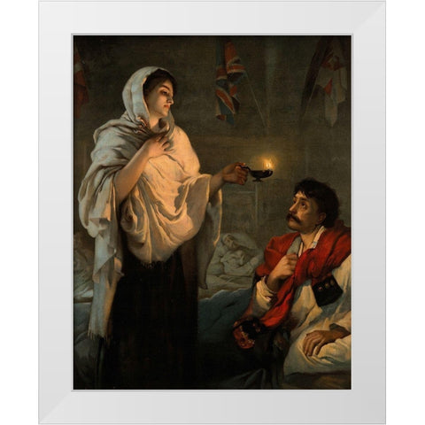The Lady with the Lamp, Florence Nightingale White Modern Wood Framed Art Print by Rae, Henrietta