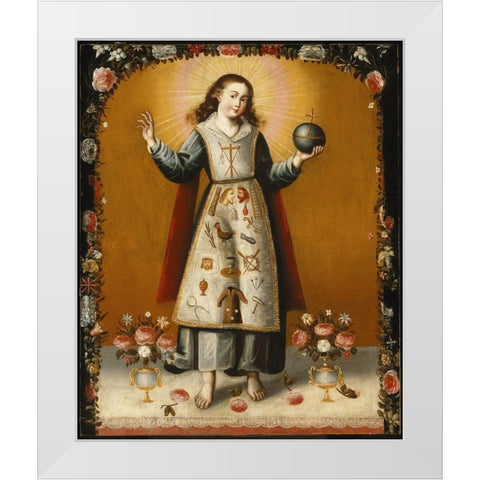 Christ Child with Passion Symbols White Modern Wood Framed Art Print by Unknown