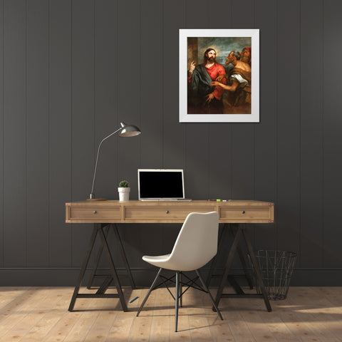 Christ of the Coin White Modern Wood Framed Art Print by Van Dyck, Anton