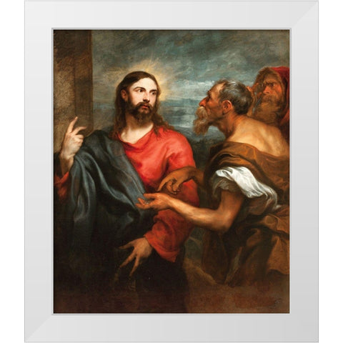 Christ of the Coin White Modern Wood Framed Art Print by Van Dyck, Anton