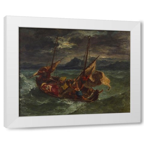 Christ on the Sea of Galilee White Modern Wood Framed Art Print by Delacroix, Eugene