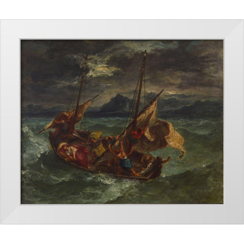 Christ on the Sea of Galilee White Modern Wood Framed Art Print by Delacroix, Eugene