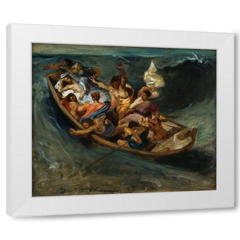 Christ on the Sea of Galilee Sketch White Modern Wood Framed Art Print by Delacroix, Eugene