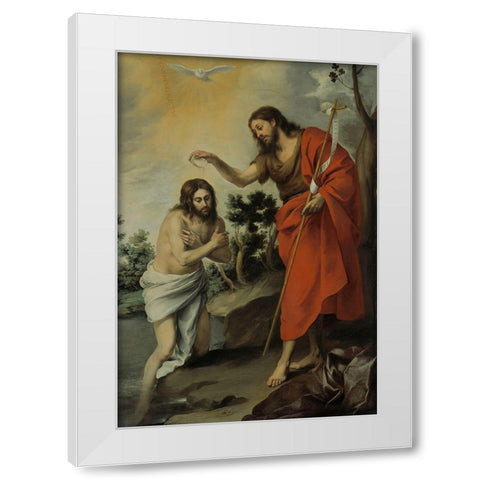 The Baptism of Christ White Modern Wood Framed Art Print by Murillo, Bartolome Esteban