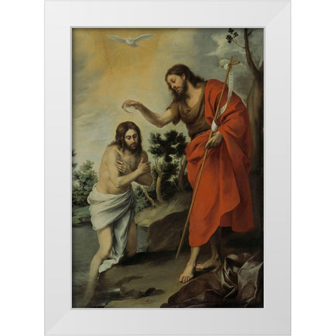 The Baptism of Christ White Modern Wood Framed Art Print by Murillo, Bartolome Esteban