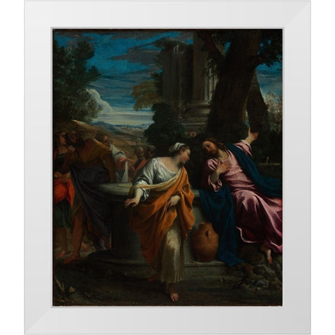 Christ and the Samaritan Woman White Modern Wood Framed Art Print by Carracci, Annibale