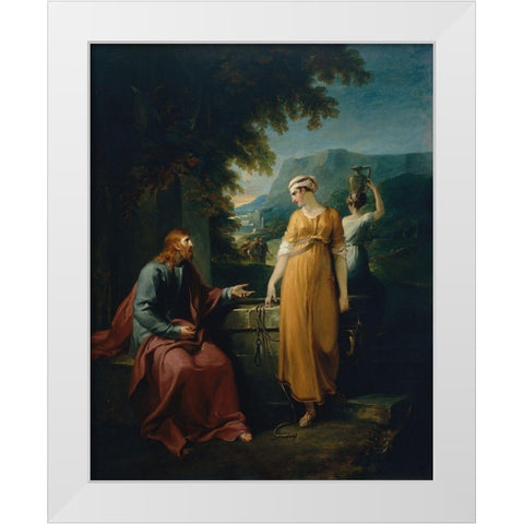 Christ and the woman of Samaria White Modern Wood Framed Art Print by Hamilton, William
