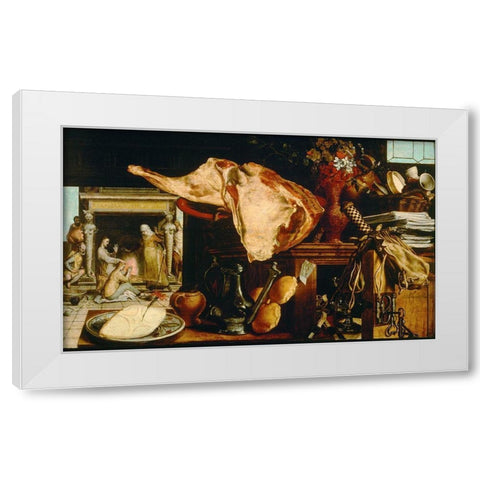 Christ with Mary and Martha White Modern Wood Framed Art Print by Aertsen, Pieter