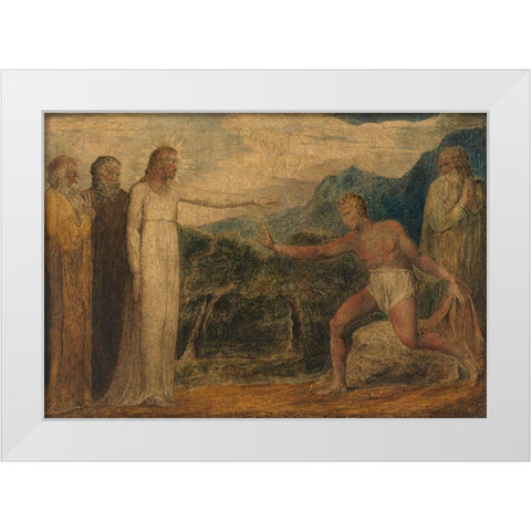 Christ Giving Sight to Bartimaeus White Modern Wood Framed Art Print by Blake, William