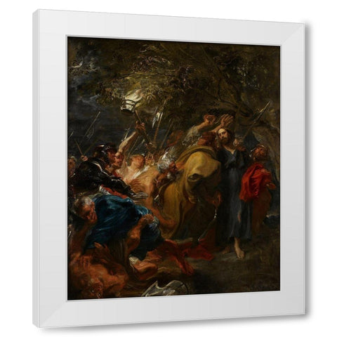 The Betrayal of Christ White Modern Wood Framed Art Print by van Dyck, Anthony