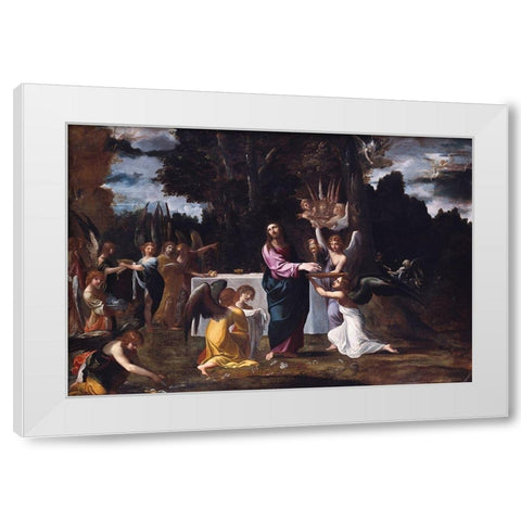 Christ in the Wilderness, Served by Angels White Modern Wood Framed Art Print by Carracci, Ludovico
