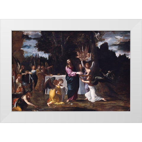 Christ in the Wilderness, Served by Angels White Modern Wood Framed Art Print by Carracci, Ludovico