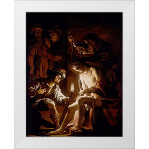 Christ Crowned with Thorns White Modern Wood Framed Art Print by van Honthorst, Gerrit