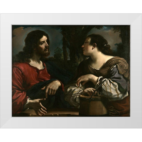 Christ and the Woman of Samaria White Modern Wood Framed Art Print by Guercino