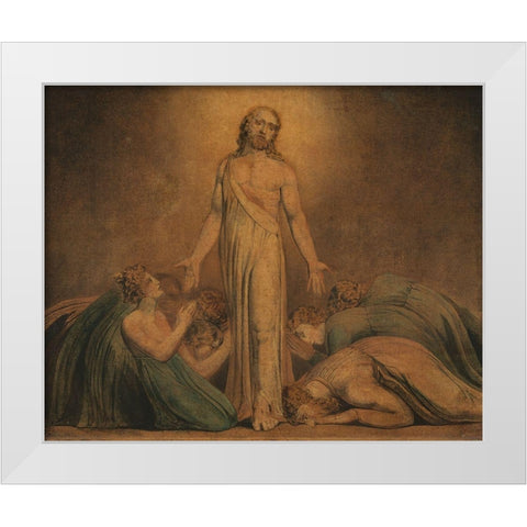 Christ Appearing to the Apostles after the Resurrection White Modern Wood Framed Art Print by Blake, William