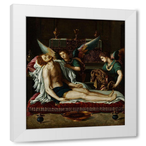 The Body of Christ Anointed by Two Angels White Modern Wood Framed Art Print by Allori, Alessandro