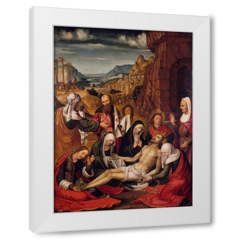 Mourning over the Dead Body of Christ White Modern Wood Framed Art Print by da San Leocadio, Paolo