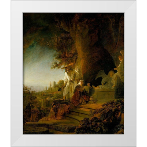 Christ and St Mary Magdalen at the Tomb White Modern Wood Framed Art Print by Rembrandt