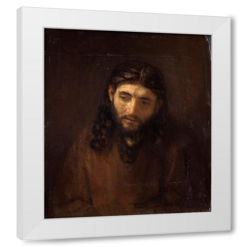 Head of Christ White Modern Wood Framed Art Print by Rembrandt