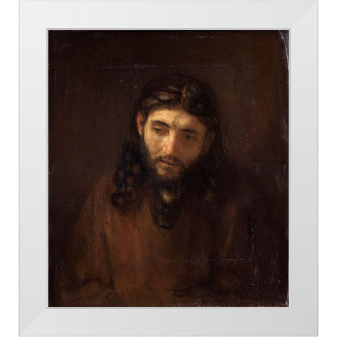 Head of Christ White Modern Wood Framed Art Print by Rembrandt