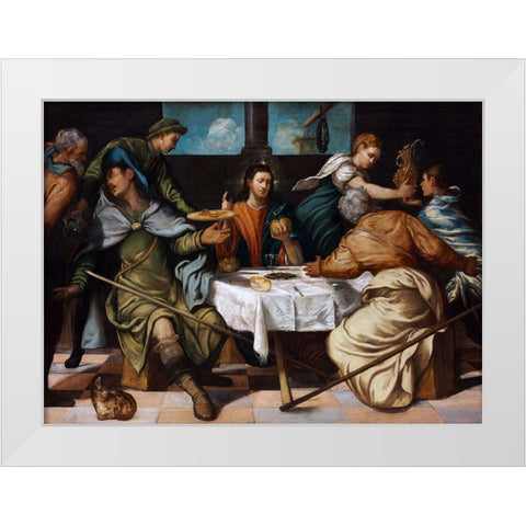 The Supper at Emmaus White Modern Wood Framed Art Print by Tintoretto, Jacopo