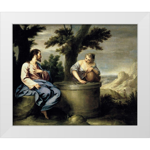 Cristo y la Samaritana White Modern Wood Framed Art Print by Cano, Alonso