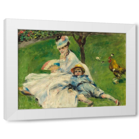 Madame Monet and Her Son White Modern Wood Framed Art Print by Renoir, Pierre-Auguste