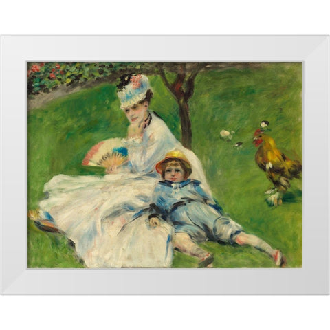 Madame Monet and Her Son White Modern Wood Framed Art Print by Renoir, Pierre-Auguste