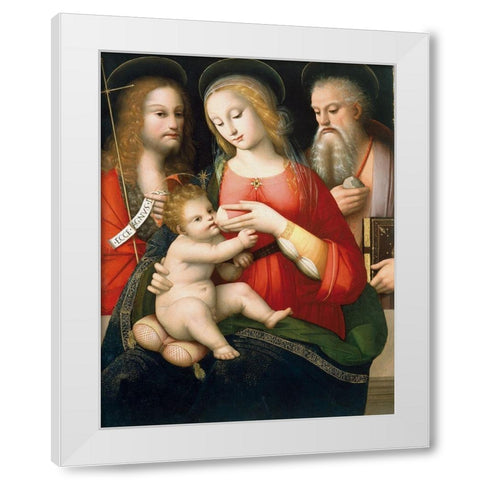 Madonna with Child and Saints John the Baptist and Girolamo White Modern Wood Framed Art Print by Piccinelli, Andrea
