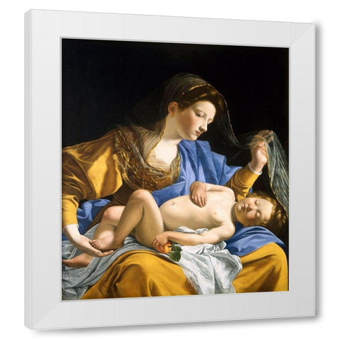 The Virgin with the Sleeping Christ Child White Modern Wood Framed Art Print by Gentileschi, Orazio