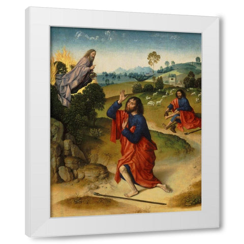 Moses and the Burning Bush White Modern Wood Framed Art Print by Bouts the Elder, Dierick